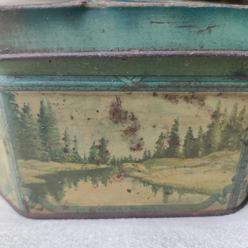 VTG Nautical Ship Biscuit Tin US Landmarks Handle Loose-Wiles Handle Octagon